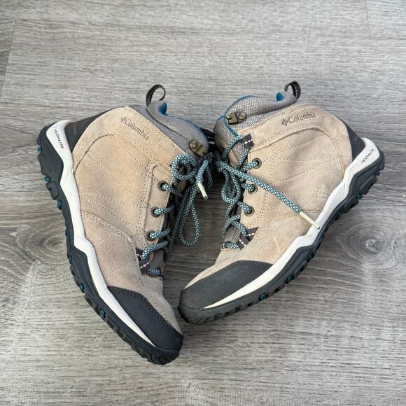 Columbia Mount Carmel Boot Mid Waterproof Suede Gray Teal Lace Up Hike Women 6.5 - Picture 1 of 7